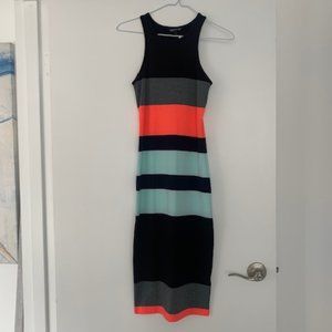 NWT Express Striped Sleeveless Midi Dress, Black, Gray, Coral, Teal, Navy - XS